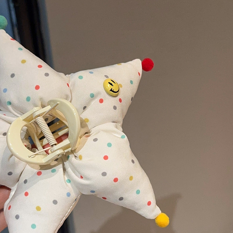 可爱波点五角星发夹小众设计款彩色波点充棉鲨鱼夹后脑勺盘发抓夹|undefined