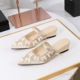 599-23 Korean version silk bow decoration slope heel slippers for women, pointed shallow mouth straight buckle strap for wearing outside, half dragged for women