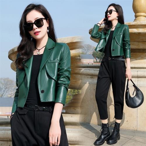 Sheepskin Short Leather Jacket for Women 2025 Autumn and Winter Korean Version Casual Petite Spring and Autumn Biker Leather Jacket Coat