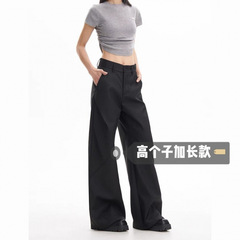 175背の高い黒いラッパのスーツのカジュアルな広い足の鎌のズボンの女性の春の夏の新型はやせているズボンを現します。