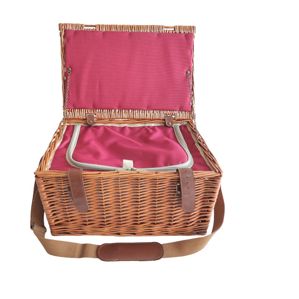 Cesta portátil de mimbre de punto de fábrica cesta de picnic cesta de almacenamiento al aire libre con tapa cesta de fruta de ratán hecha a mano cesta de regalo