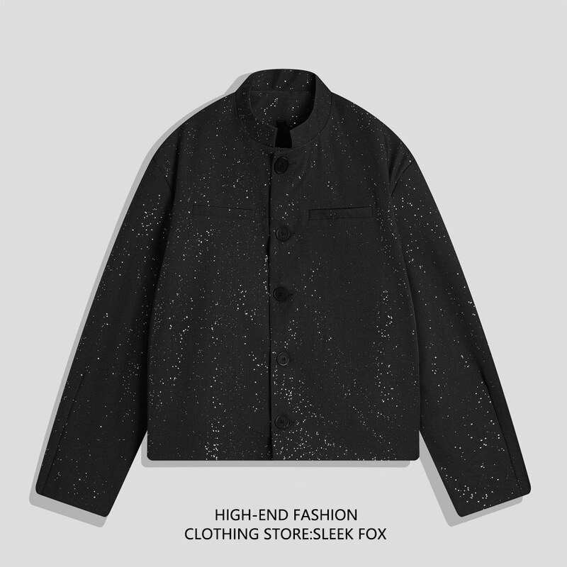 Cross-Border Starry Black Long-Sleeve Jacket 2026 Fine Glitter Slim-Fit Stylish Men's Coat Summer Breathable Versatile Trendy Cross-Border Starry Black Long-Sleeve Jacket 2026 Fine Glitter Slim-Fit Stylish Men's Coat Summer Breathable Versatile Trendy