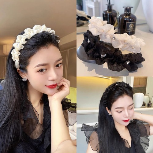 Korean temperament alloy letters black pleated princess style girls hair hoop headband autumn and winter hair accessories headband wholesale