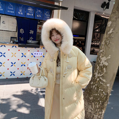 羽绒服女冬季2025新款中长款牛角扣设计感小众大毛领加厚长款外套