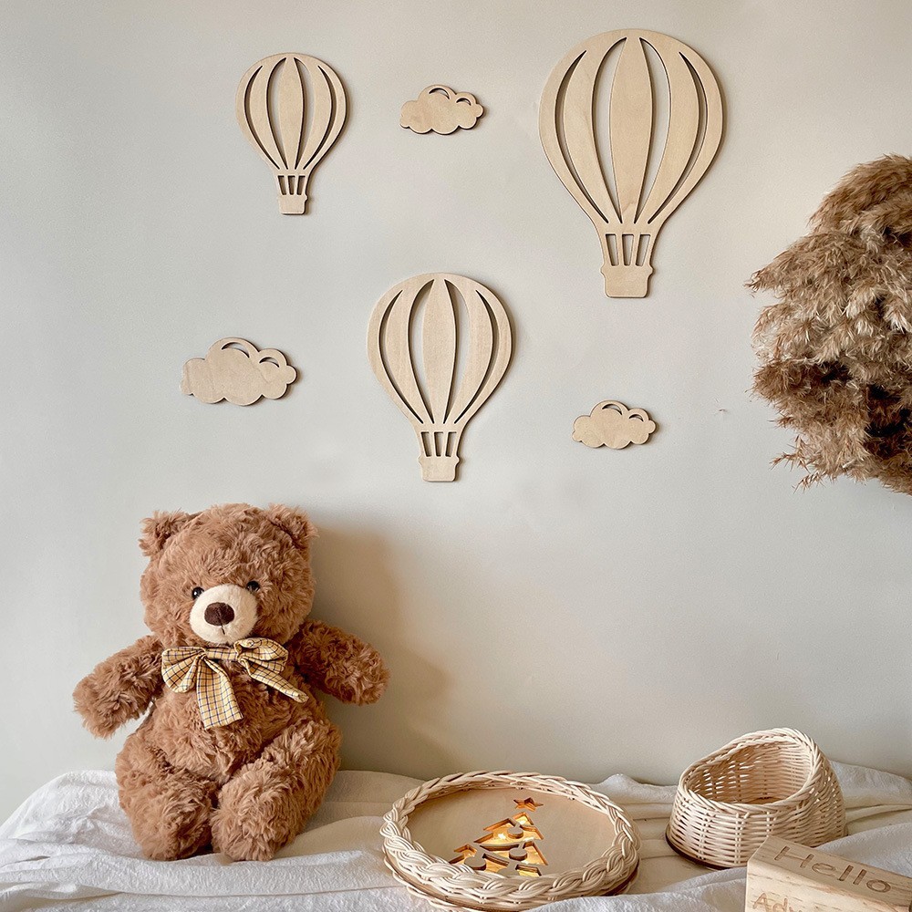 Nordic INS Wooden 3D Hot Air Balloon Cloud Children's Room Decoration Cov Ugly Background Arrangement Wall Decor_voghion.com