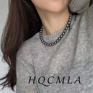 法式爆款真多麻正圆复古S家大溪地强光黑珍珠项链女简约气质秋冬