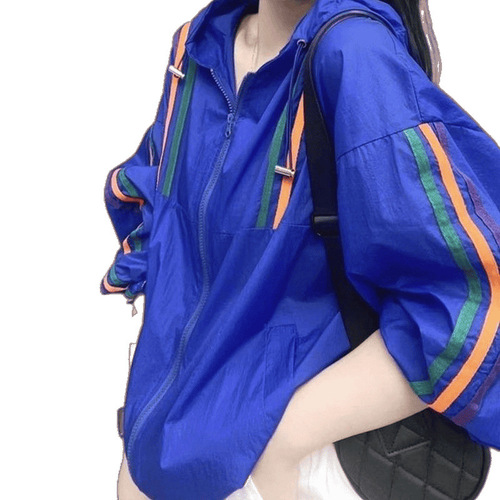 Korean-style European-style hooded sun-drying women's 2025 color-blocked patchwork summer new breathable versatile loose-fitting coat
