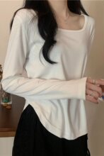 1件/2件 t恤女长袖短款正肩打底衫纯欲风春夏内搭辣妹加绒上衣ins