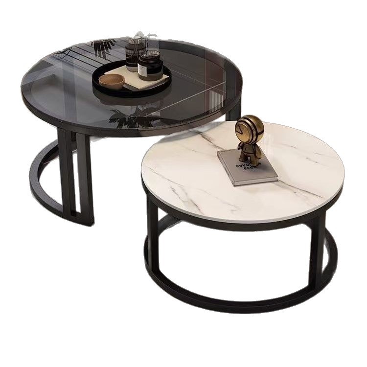 Sala de estar de mesa de mesa de roca 2025 nuevo estilo de red doméstica minimalista lujoso sensación de alto nivel de mesa de té redonda plegable pequeña casa