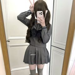JK制服新款灰二本水手服长袖短袖基础款学院风穿搭百搭短裙一整套