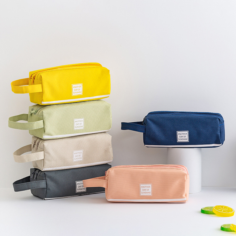厂家直供现货新款清新笔袋创意大容量提手双拉链笔袋学生文具袋