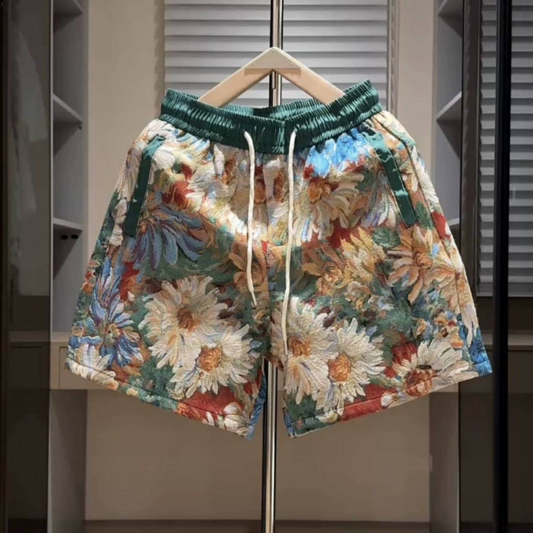 Летние новые стильные мужские шорты, модные брендовые персонализированные тканые жаккардовые окрашенные повседневные шорты с пятью точками