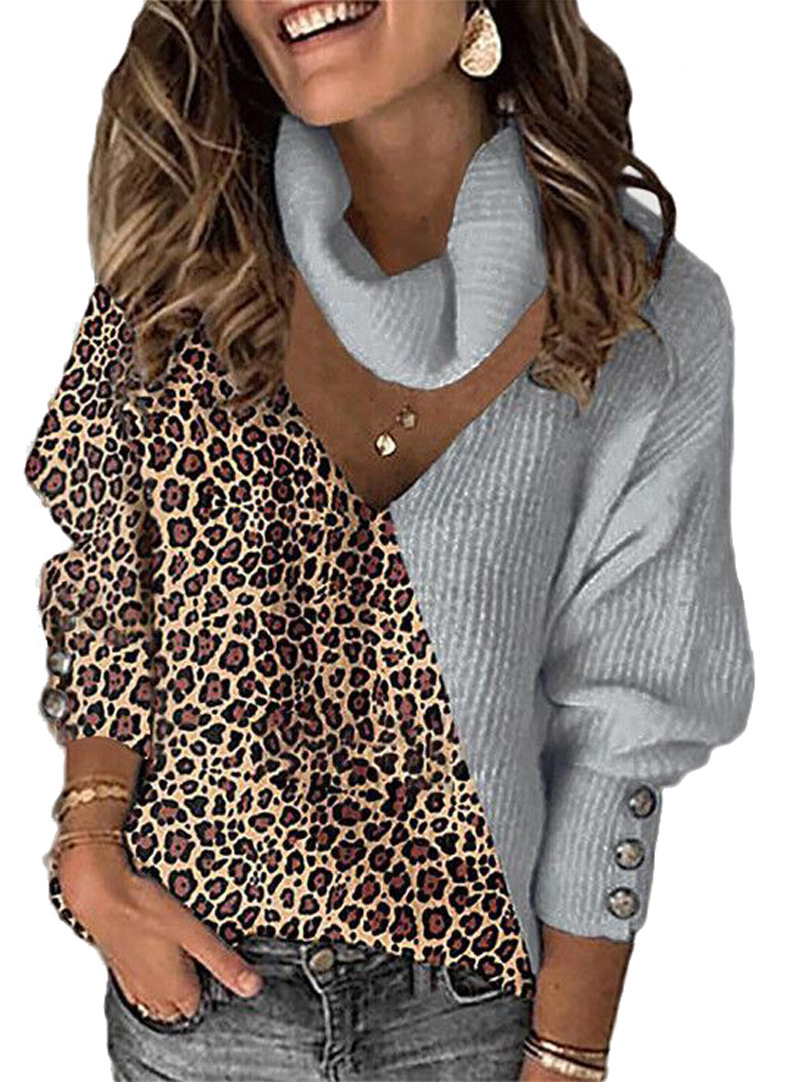 leopard print color matching V-neck loose neck openwork sweater nihaostyles wholesale clothes NSSYV105674