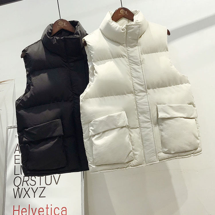 Down Cotton Vest 2023 새로운 여자 겨울 한국식 루즈 아우터 올 매치 웨이스트 코트 조끼 두꺼운 코튼 조끼