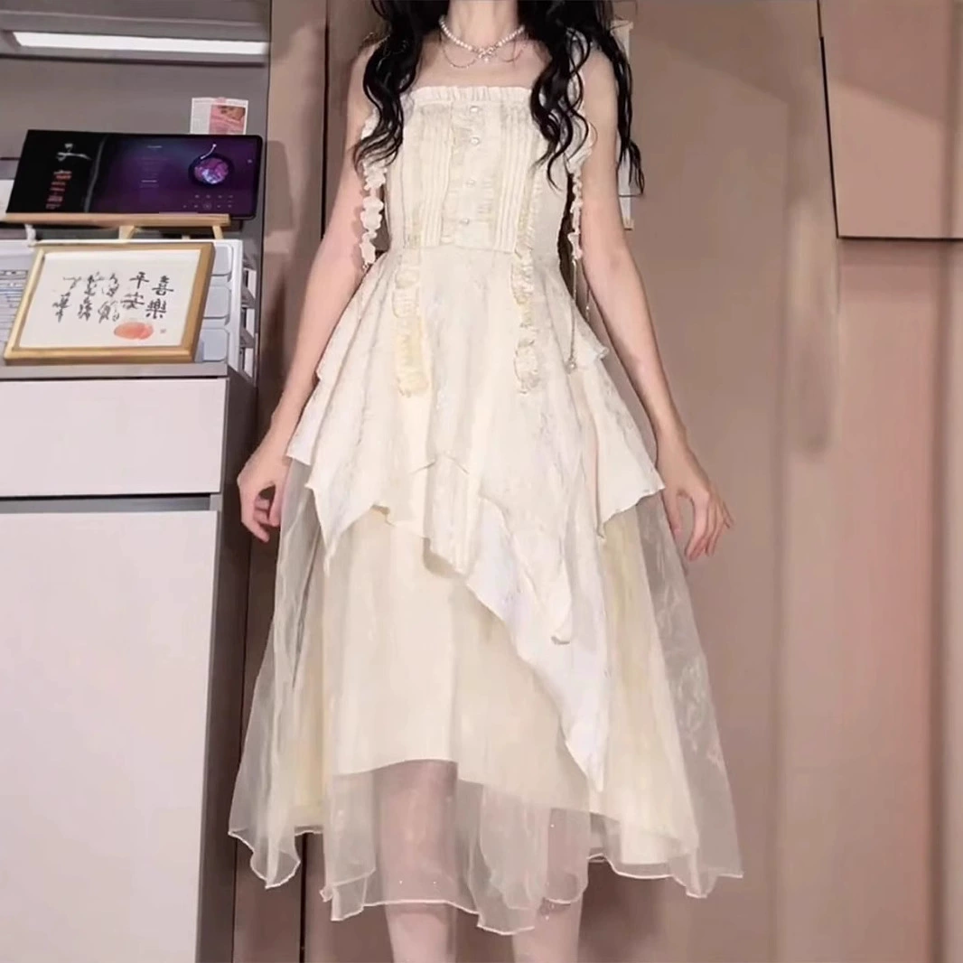 Нежный ветер принцесса длинное платье фея дрейфующая фея юбка сладкое платье с нерегулярными складками женское лето