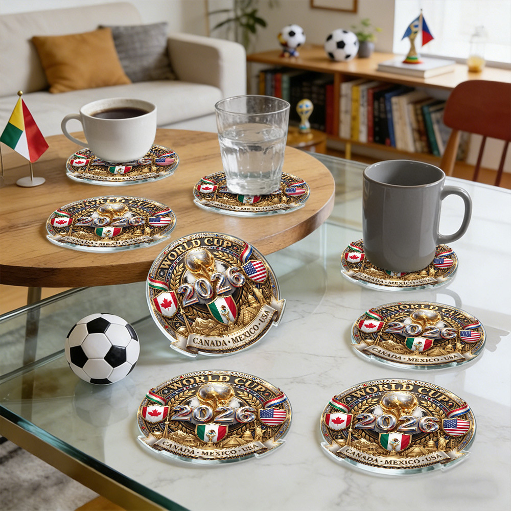 Decoración de la Copa del Mundo de fútbol, decoración de la mesa de la fiesta, tazas de madera 2D impermeables.