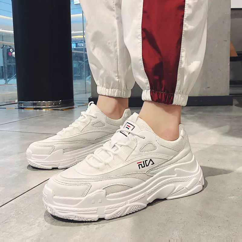 Men's summer breathable 2024 new trend versatile mesh sports and leisure dad thick sole heightening small white trendy shoes