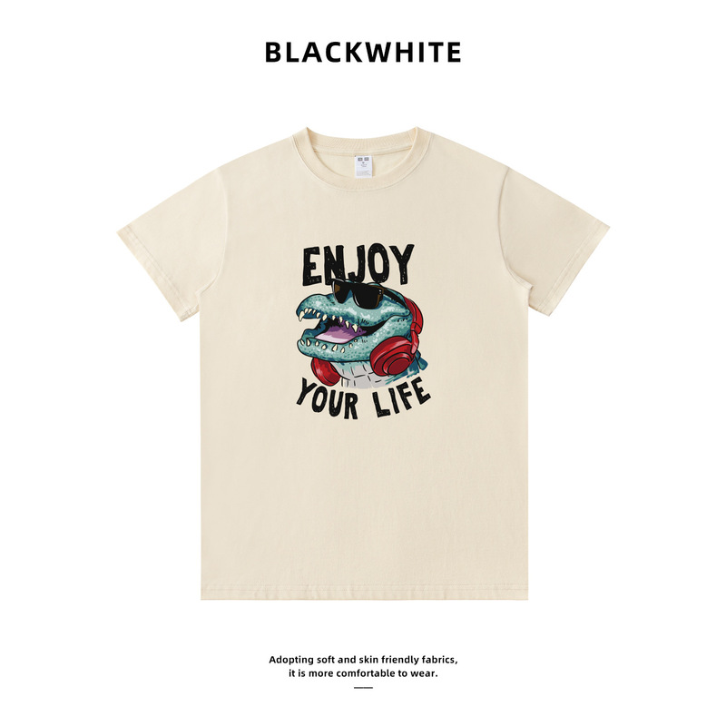 Trendy and Cool Crocodile Short-Sleeve T-Shirt for Men and Women, Pure Cotton, Regular Shoulder Fit, Trendy Brand, Couple Style, Loose Half-Sleeve, Wholesale for E-Commerce 741