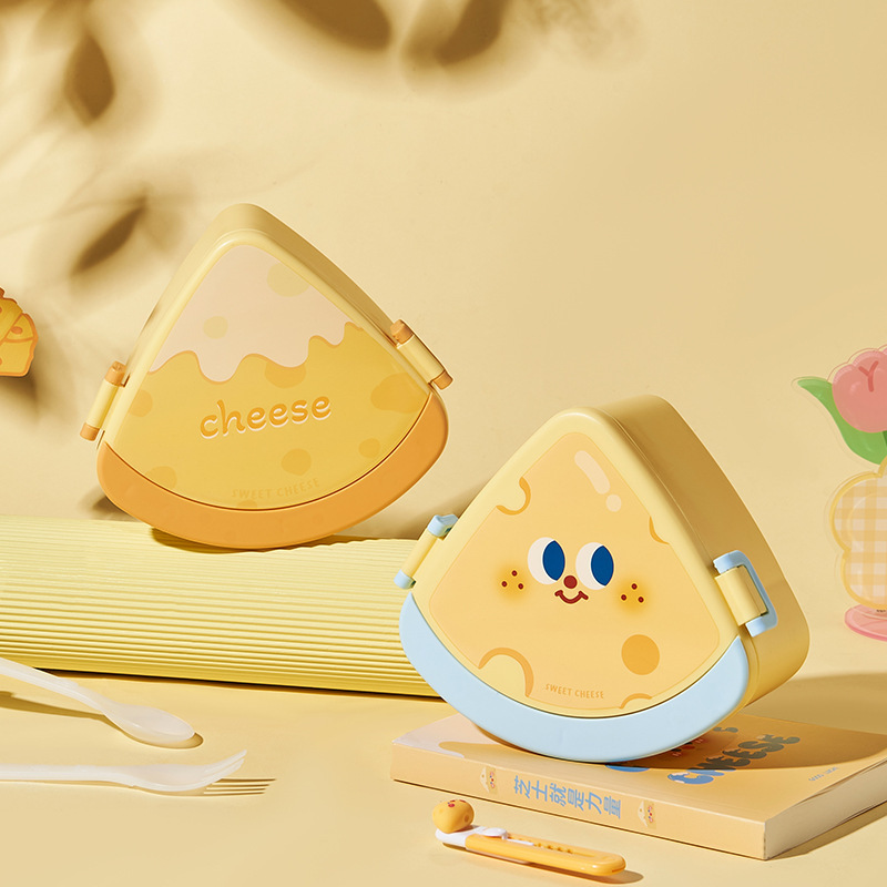 Cheese Lunch Box Cartoon Creative Preservation Box with Fork and Spoon for Girls Work Microwave Oven Food Grade Portable Bag Lunch Box