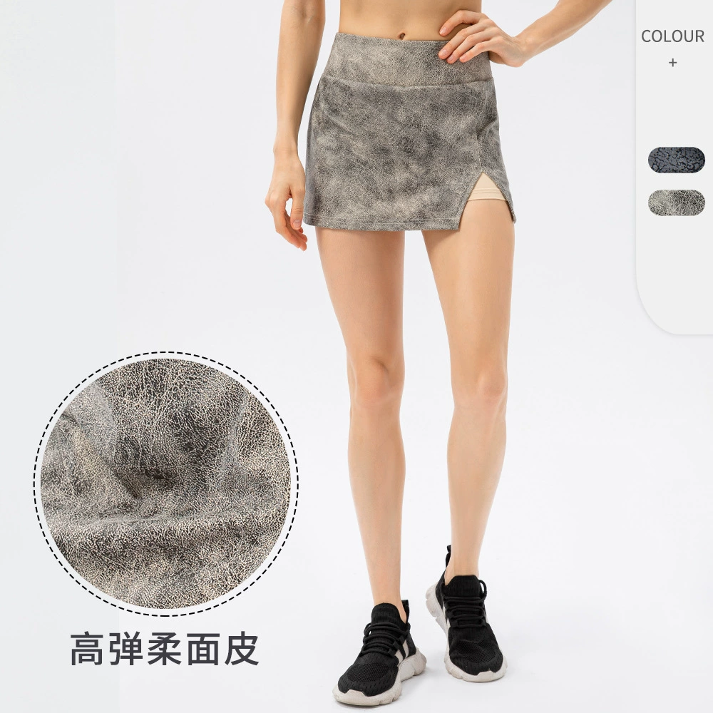Весной и летом новая облегающая Спортивная юбка из искусственной кожи, эластичная дышащая искусственная юбка из двух частей, фитнес-юбка для бега 22445