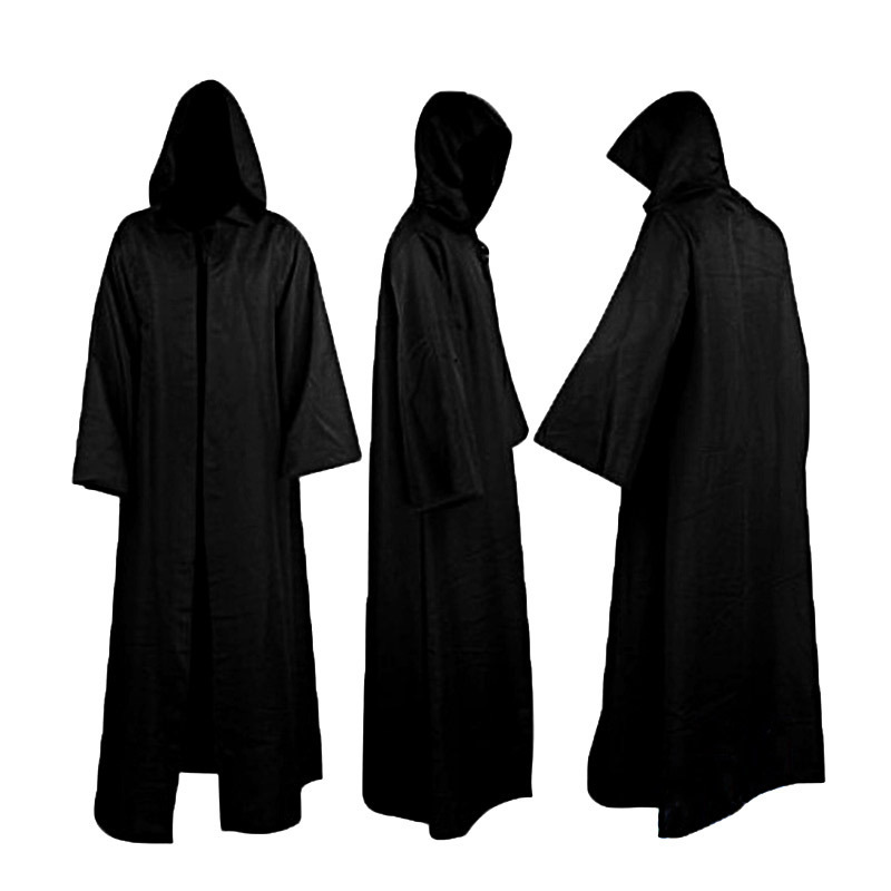 Halloween costume, wizard cape, black hooded cloak, thick and warm windbreaker, role-playing costume