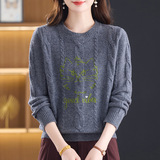 高品质软糯慵懒风字母提花100%羊毛毛衣女设计感加厚羊毛衫上衣，女装针织衫/毛衣，妃慕昵服饰