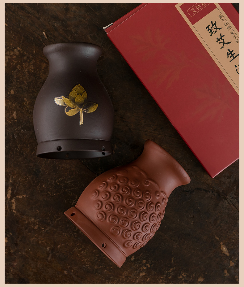 Purple Clay Moxibustion Dragon Jar Double Layer Heat Insulated Ceramic Cup Gua Sha Massage Tool for Home Use preparation