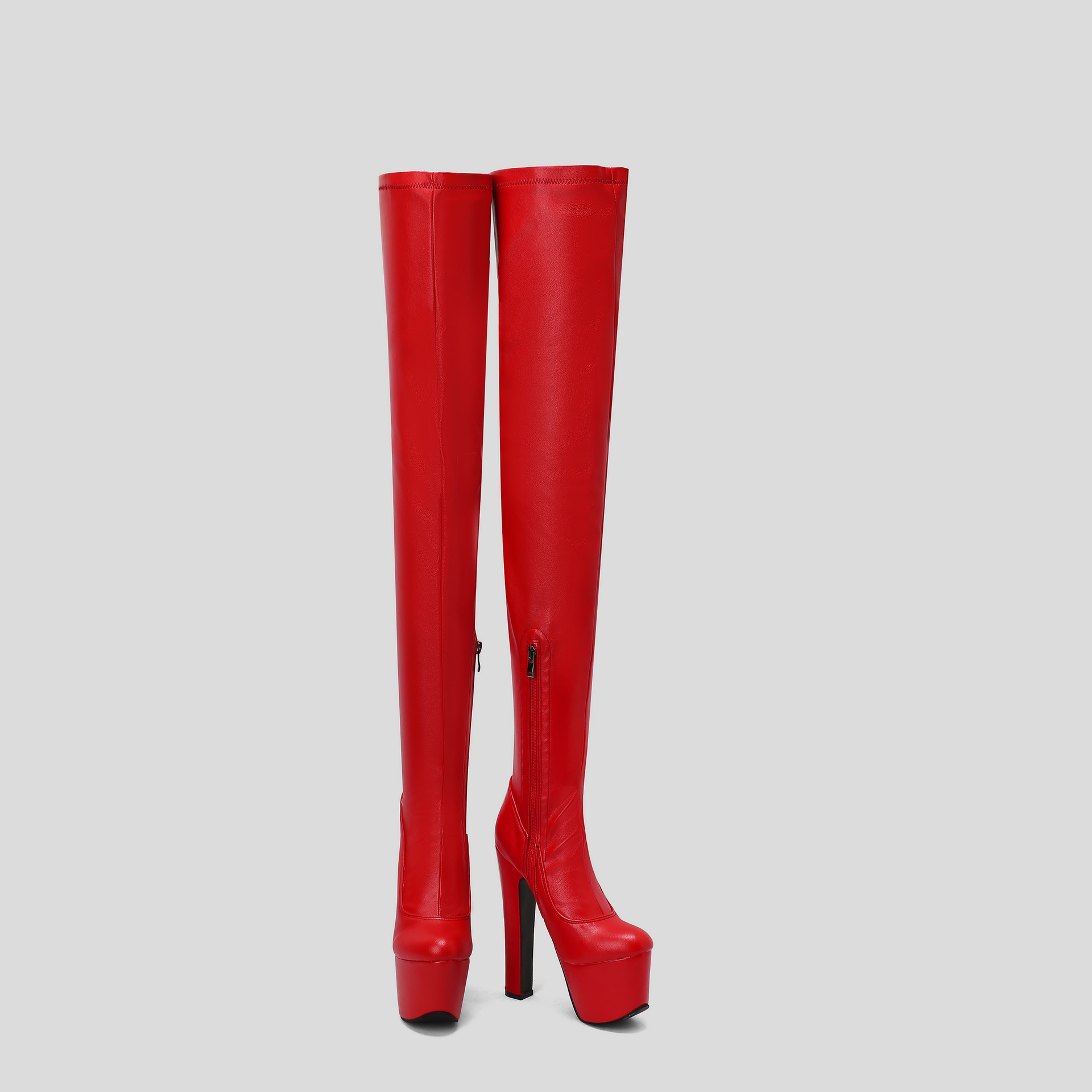 Neue Overknee-Stiefel für Damen mit superhohem Absatz, wasserdichte Plateausohle, rote Ritterstiefel mit seitlichem Reißverschluss für Nachtclubs_voghion.com