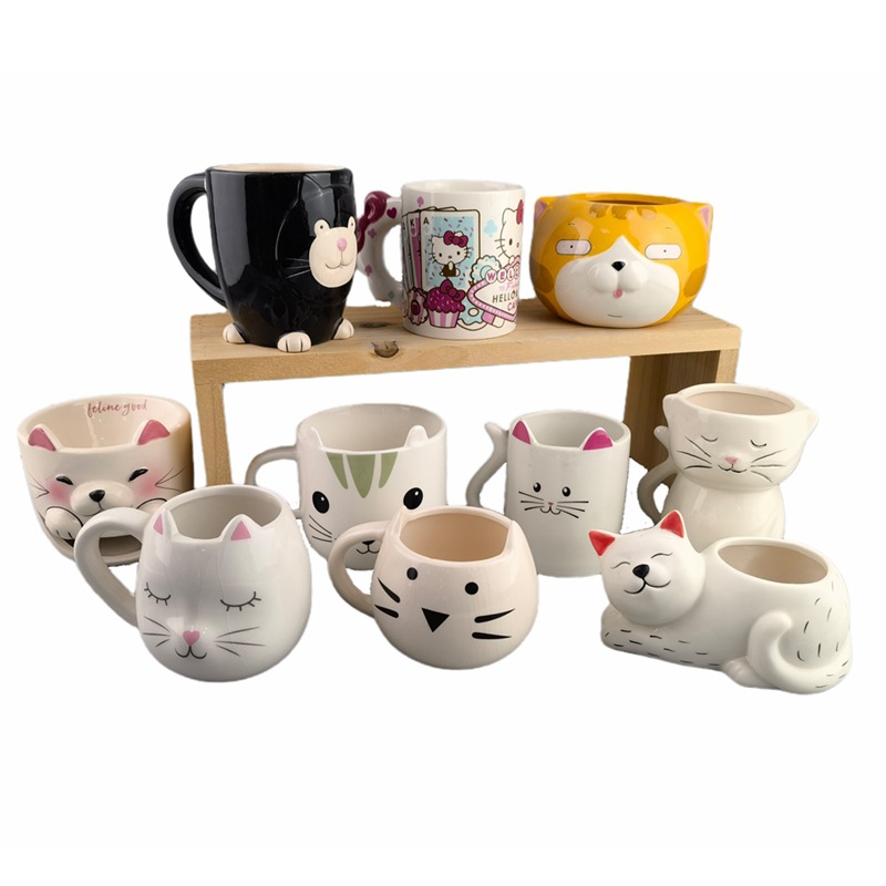 Taza de cerámica de gato lindo y genial Taza de gato japonesa Taza de agua en forma de gato Taza de gato genial de dibujos animados súper linda creativa