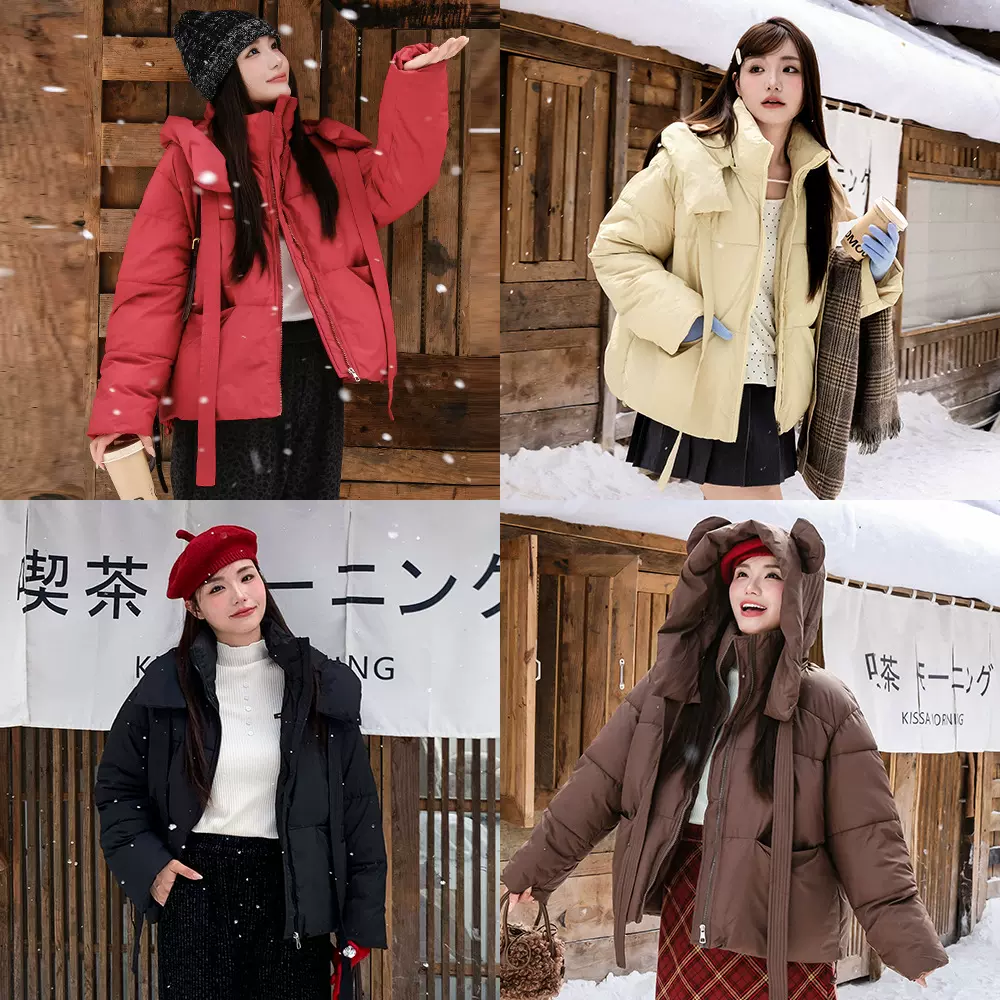 设计感小熊耳朵连帽保暖棉服冬季胖mm大码女装宽松显瘦外套65531