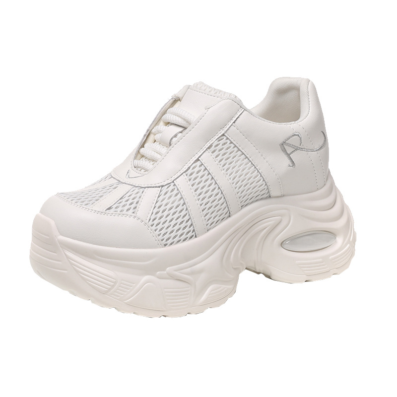 Giày sneaker chunky nữ đế dày tăng chiều cao mặt lưới thoáng khí — màu be