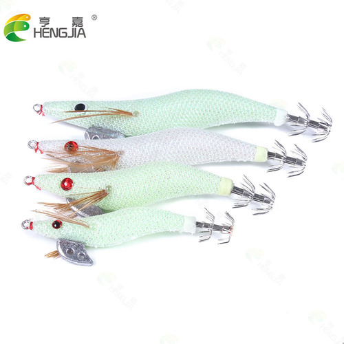 HENGJIA wholesale luminous shrimp white wooden shrimp boxed fake bait squid hook explosive hook wholesale