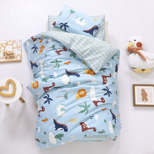 Kindergarten quilt three-piece cartoon newborn cotton bed baby children cotton school garden bedding set