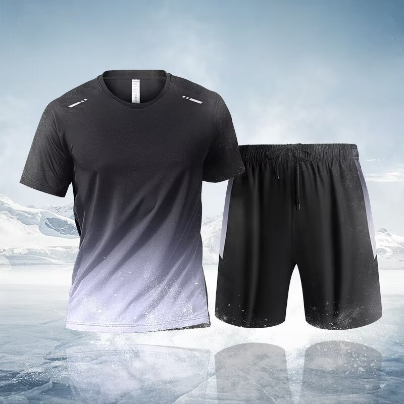 T-shirt de tendencia de verano coreano de dos piezas de secado rápido delgado hombre hielo malla ropa deportiva de manga corta suelta