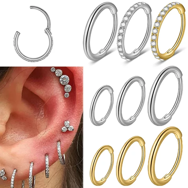 Cross-Border Stainless Steel Carved Round White Zirconium Earrings Simple Piercing Earrings Fashionable Electroplated Fine Needle Ear Bone Rings