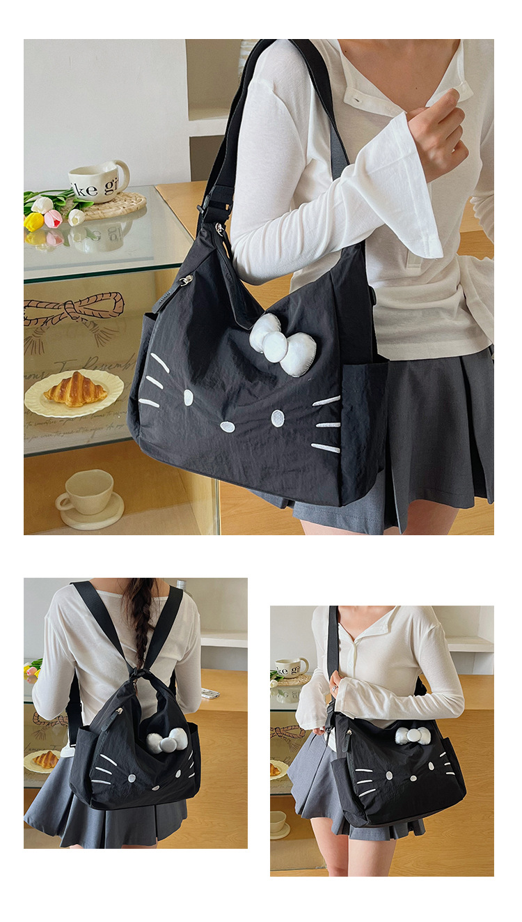 Cross-border Nylon Women's Bag 2026 New Style Large Capacity Cute Little Cat Single Shoulder Bag Bow Tote Bag Backpack