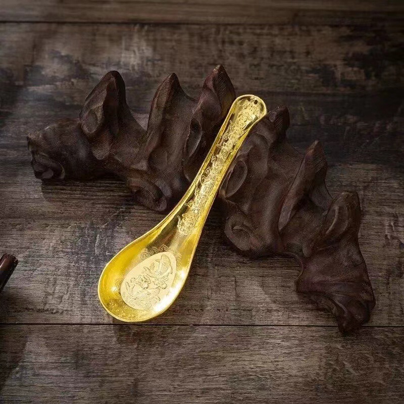 Factory direct metal craft gift Baifu bowl chopsticks spoon three-piece fair gift Pisces bowl wooden box suit