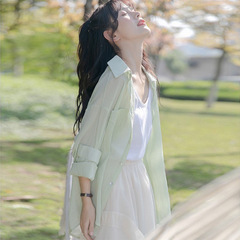 甘いシフォンシャツ、日焼け止めカーディガン、薄手の女性用サスペンダースカート、ブラウス、夏用ショール、アイスシルクジャケット