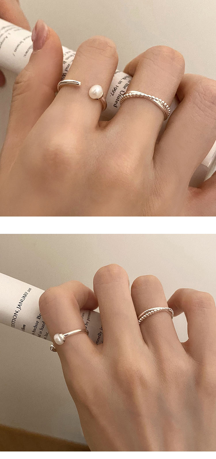 Minimalistischer Perlenring Damen Korean Style Offener Ring_voghion.com