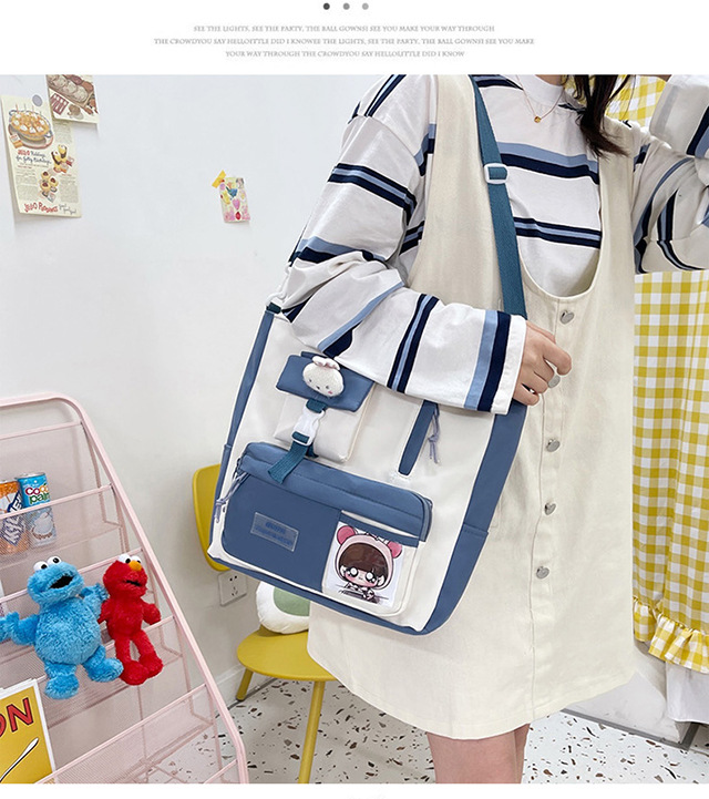 Canvas bag, large-capacity crossbody bag for women, Japanese and Korean version single-shoulder bag, student class tutorial bag, versatile ins trendy book undefined