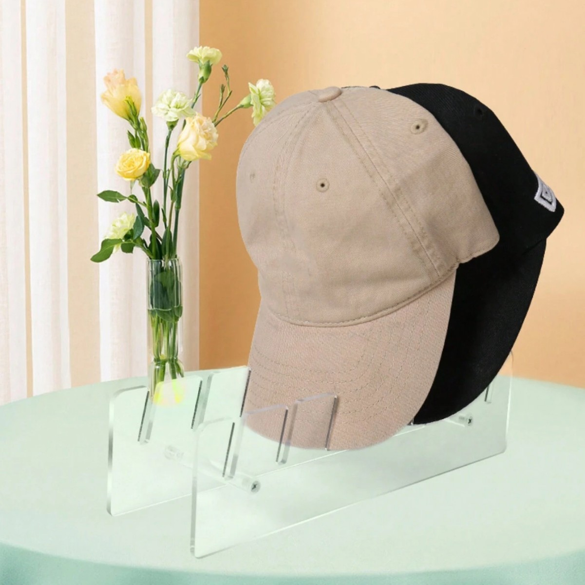 跨境亚克力棒球帽展示架球帽鸭舌帽收纳架防晒帽子透明展示架