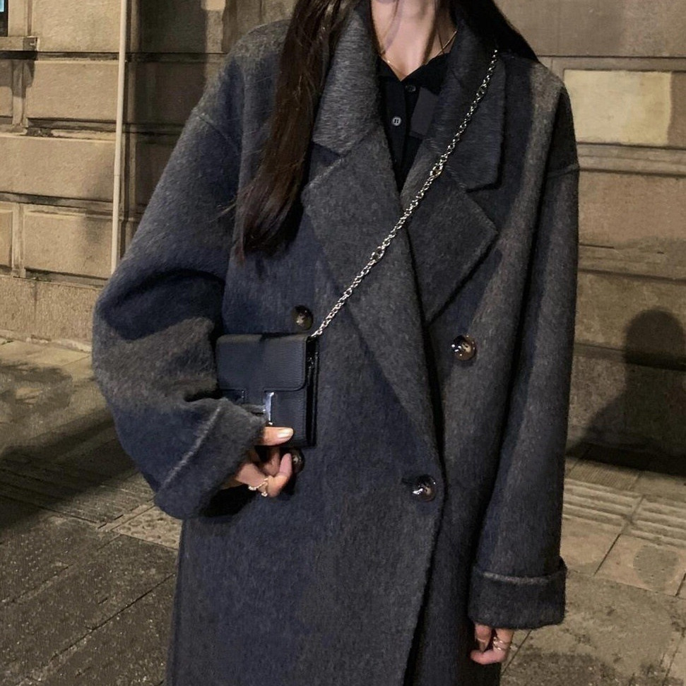 中长款双面羊绒大衣女外套新款韩系呢子大衣款羊毛秋冬黑灰色