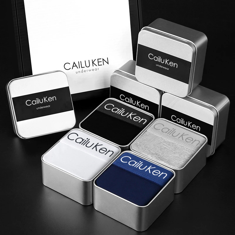 Cailuken Men's Underwear Fashionable Breathable Boxer Briefs Youth Large Size Underpants Men's Briefs Iron Gift Box Set