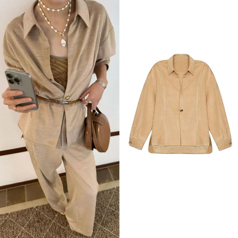 Jac Camel-Colored Structured Wool Shirt for Women, Designer Brand, Early Spring 26 New Versatile Long-Sleeve Shirt