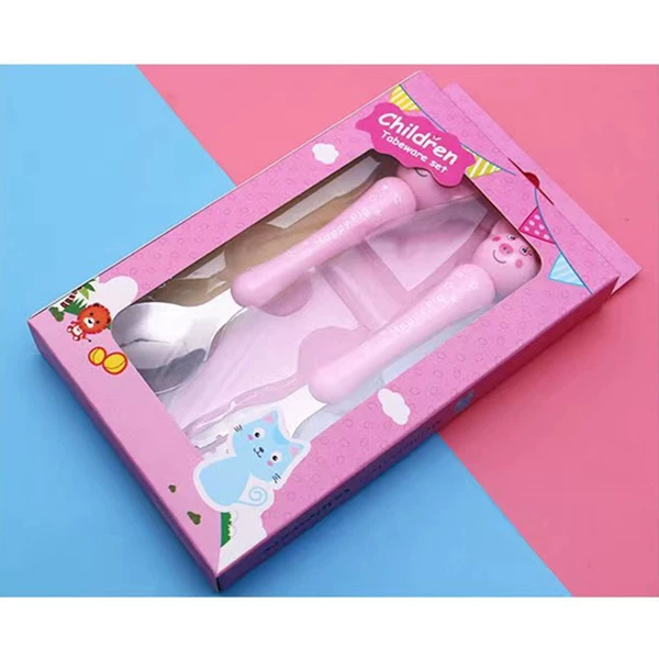 Pink piggy spoon and fork color box