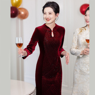 Xi mother-in-law wedding banquet 2025 new spring long sleeve wedding dress mother high-end light luxury high-end dress
