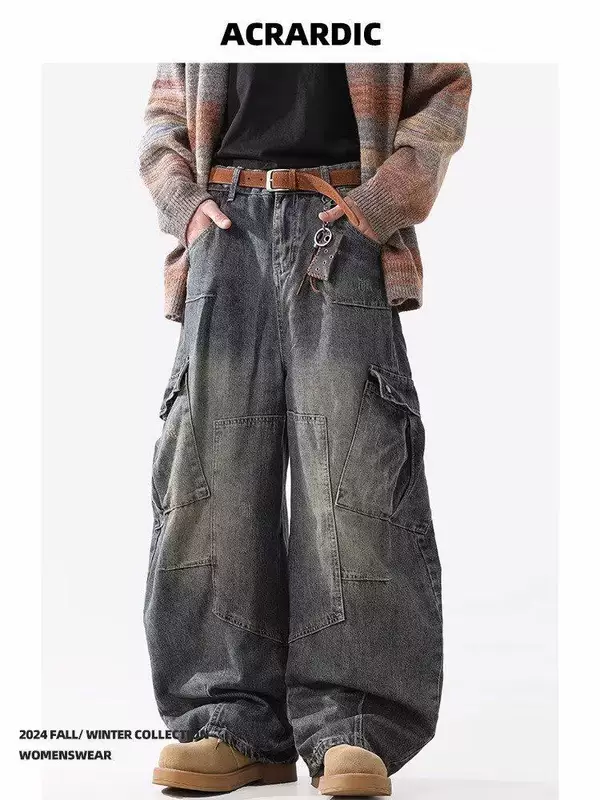 Ретро джинсы для мужчин и женщин с дизайнерским кроем, клёш-брюки, тренд сезона, свободный прямой крой, американский стиль