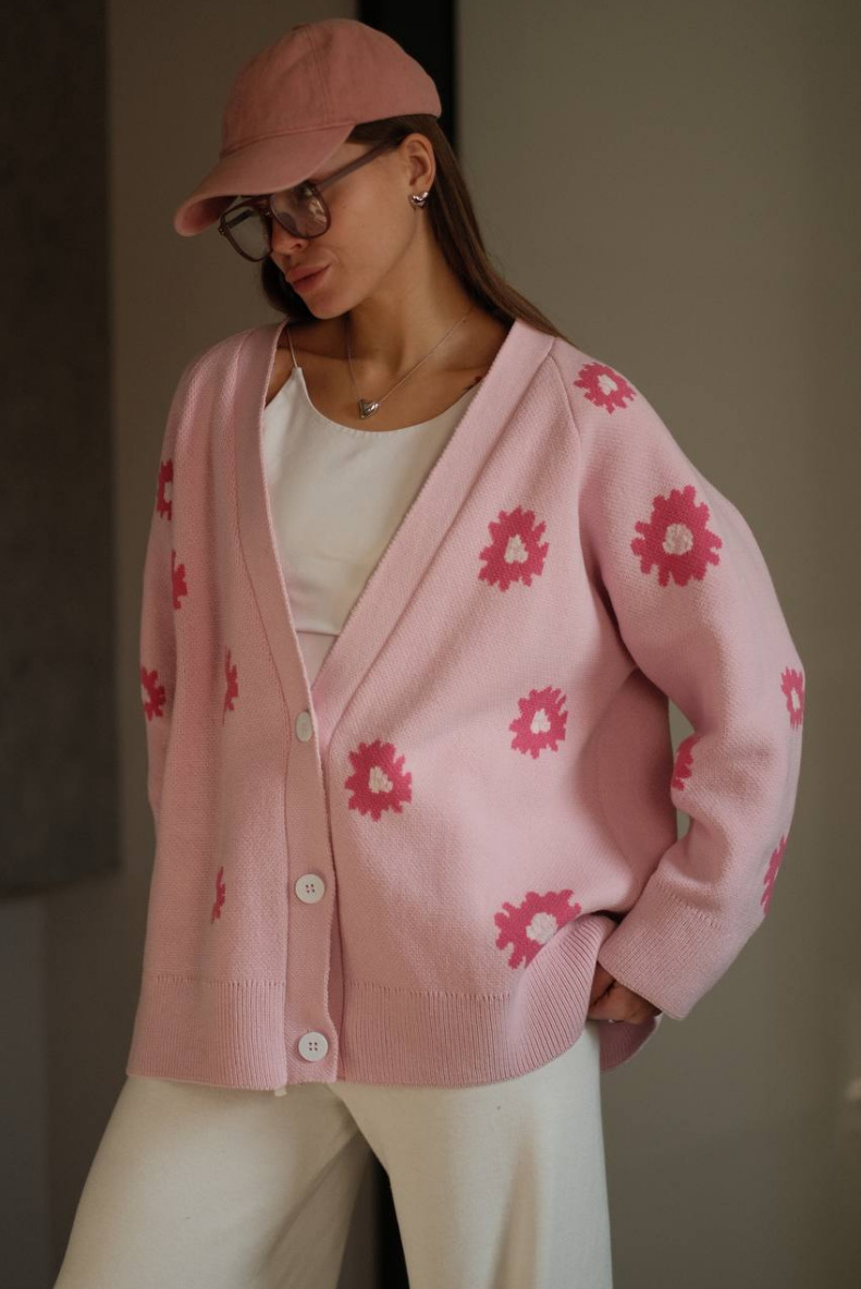 2025 otoño y invierno nuevo suelto fresco dulce margarita suéter jacquard mujer color contraste chaqueta de punto de cuello en V image 6