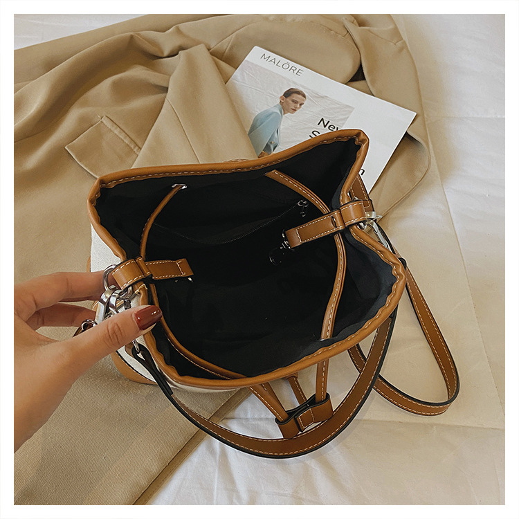 Women's Small Pu Leather Color Block Vintage Style Bucket String Bucket Bag display picture 4