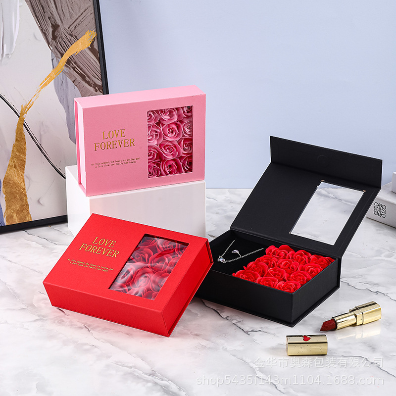 Fabricante al por mayor caja de joyería con tapa plegable, caja de collar de aretes, caja de joyería de alta calidad, caja de regalo de San Valentín, caja de regalo de cumpleaños